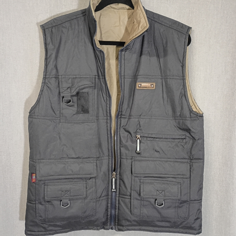 Blue & Tan Reversible Men's Vest Great Quality Tons Of Pockets